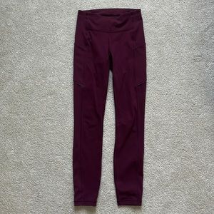 Maroon Lululemon leggings with back zipper and side pockets size 2
